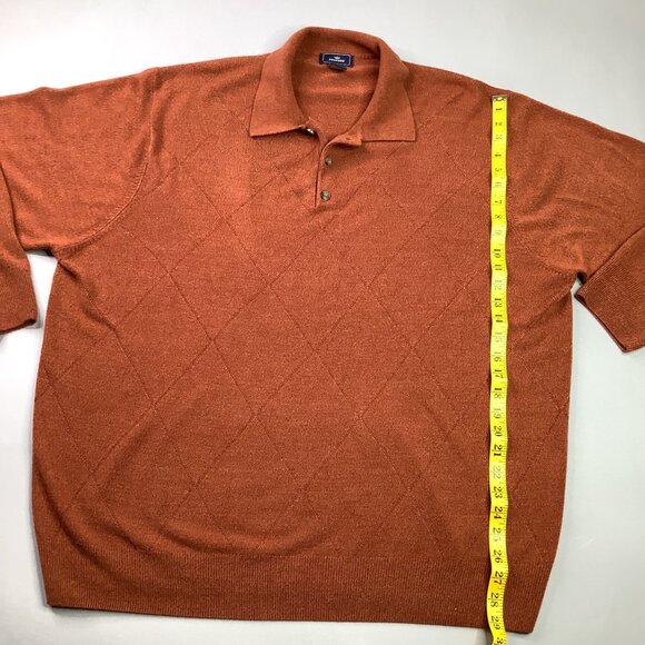 Dockers 3XL Rust Orange Acrylic Sweater With Diamond Pattern & Buttoned Collar - Picture 2 of 7
